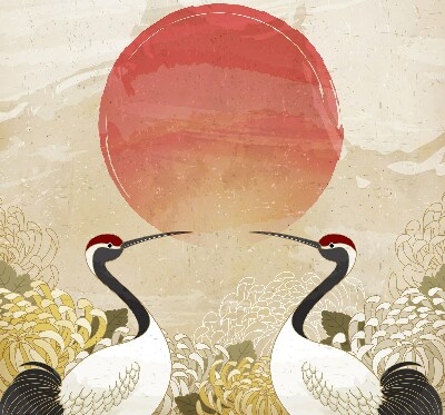 Rolgordijn voor het raam Kranen bij zonsondergang