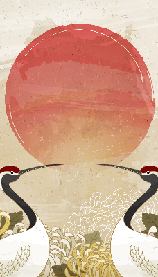 Rolgordijn voor het raam Kranen bij zonsondergang