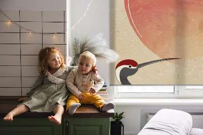 Rolgordijn voor het raam Kranen bij zonsondergang