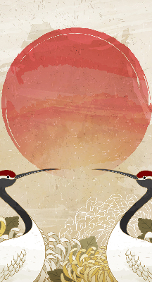 Rolgordijn voor het raam Kranen bij zonsondergang