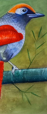 Rolgordijn voor het raam Een vogel op een tak