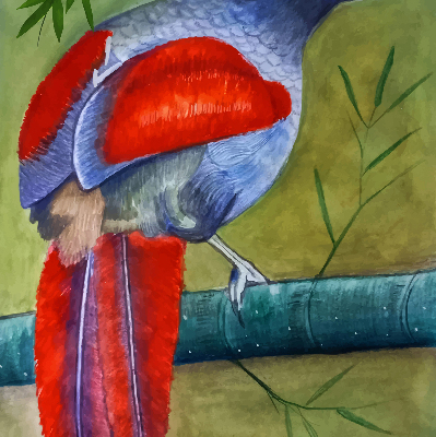 Rolgordijn voor het raam Een vogel op een tak