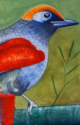 Rolgordijn voor het raam Een vogel op een tak