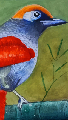 Rolgordijn voor het raam Een vogel op een tak