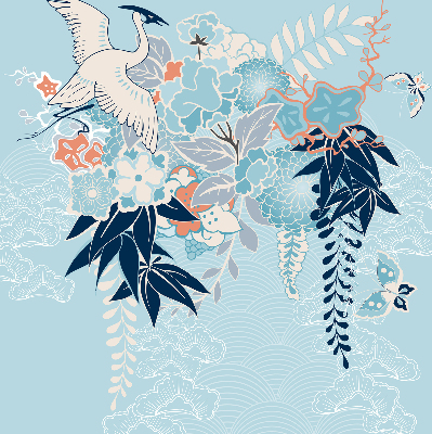 Rolgordijn verduisterend Reiger in bloemen