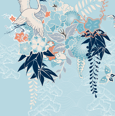 Rolgordijn verduisterend Reiger in bloemen