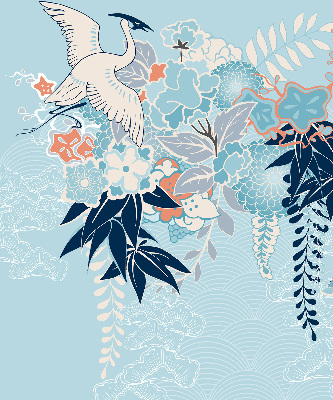 Rolgordijn verduisterend Reiger in bloemen