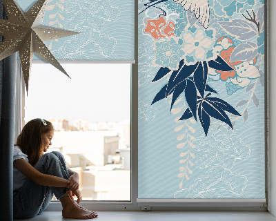 Rolgordijn verduisterend Reiger in bloemen