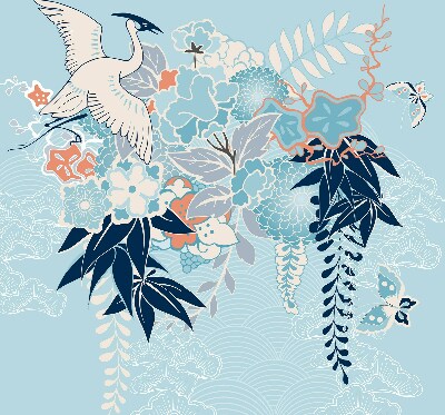 Rolgordijn verduisterend Reiger in bloemen