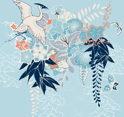 Rolgordijn verduisterend Reiger in bloemen