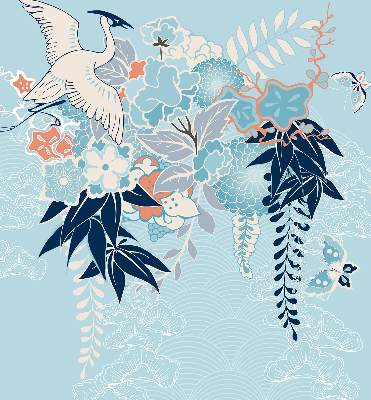 Rolgordijn verduisterend Reiger in bloemen