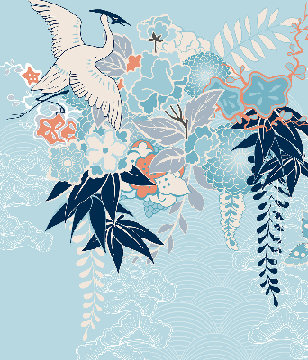 Rolgordijn verduisterend Reiger in bloemen