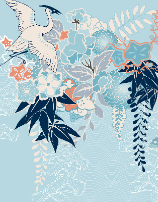 Rolgordijn verduisterend Reiger in bloemen