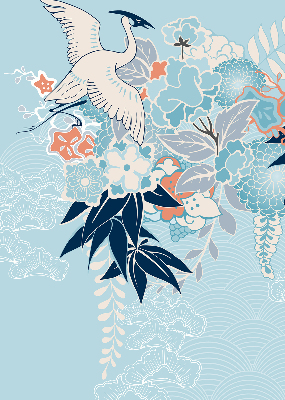 Rolgordijn verduisterend Reiger in bloemen