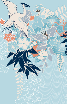 Rolgordijn verduisterend Reiger in bloemen