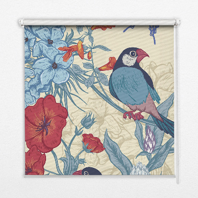 Rolgordijn voor het raam Vogels tussen de bloemen