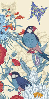 Rolgordijn voor het raam Vogels tussen de bloemen