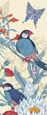 Rolgordijn voor het raam Vogels tussen de bloemen