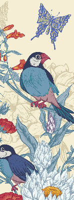 Rolgordijn voor het raam Vogels tussen de bloemen