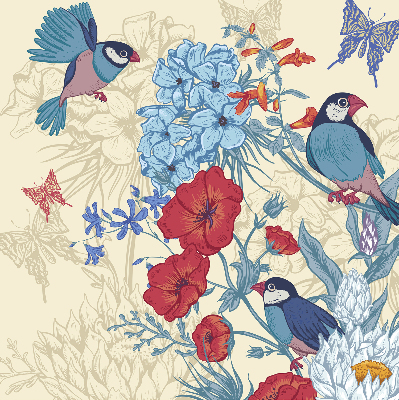 Rolgordijn voor het raam Vogels tussen de bloemen