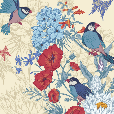 Rolgordijn voor het raam Vogels tussen de bloemen