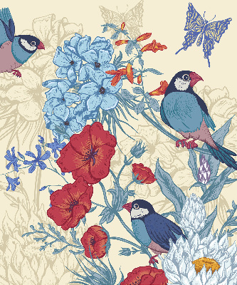 Rolgordijn voor het raam Vogels tussen de bloemen