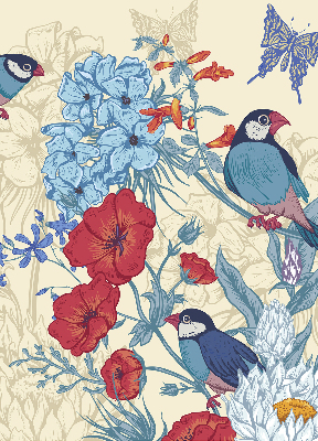 Rolgordijn voor het raam Vogels tussen de bloemen