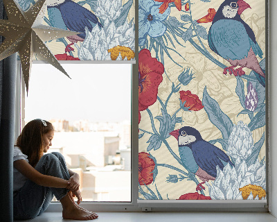 Rolgordijn voor het raam Vogels tussen de bloemen