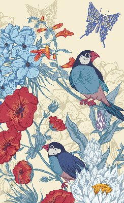 Rolgordijn voor het raam Vogels tussen de bloemen