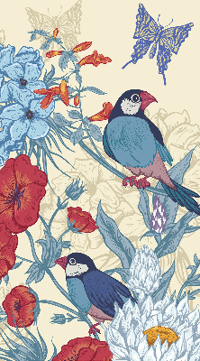 Rolgordijn voor het raam Vogels tussen de bloemen