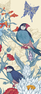 Rolgordijn voor het raam Vogels tussen de bloemen