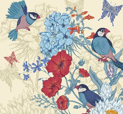 Rolgordijn voor het raam Vogels tussen de bloemen