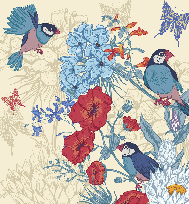 Rolgordijn voor het raam Vogels tussen de bloemen