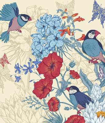 Rolgordijn voor het raam Vogels tussen de bloemen