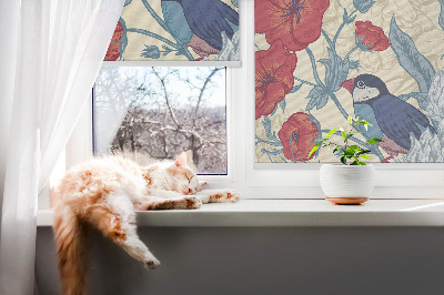 Rolgordijn voor het raam Vogels tussen de bloemen