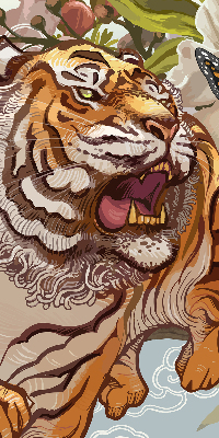 Rolgordijn voor het raam Tijger in bloemen