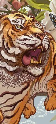 Rolgordijn voor het raam Tijger in bloemen