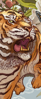 Rolgordijn voor het raam Tijger in bloemen