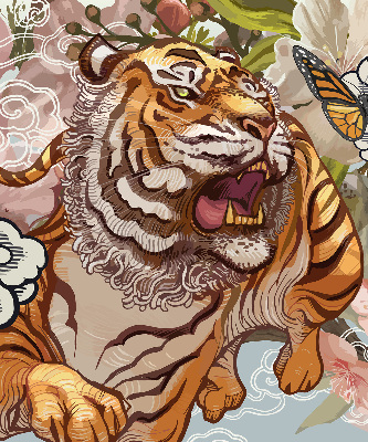 Rolgordijn voor het raam Tijger in bloemen