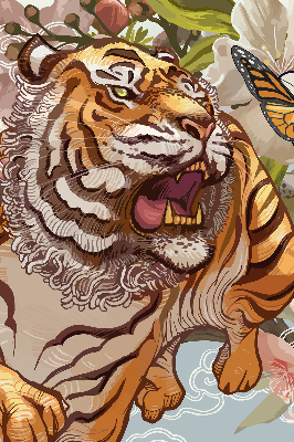 Rolgordijn voor het raam Tijger in bloemen