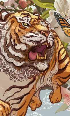 Rolgordijn voor het raam Tijger in bloemen