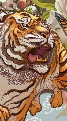 Rolgordijn voor het raam Tijger in bloemen