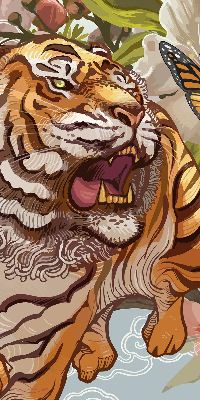 Rolgordijn voor het raam Tijger in bloemen