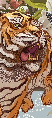 Rolgordijn voor het raam Tijger in bloemen