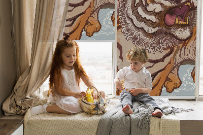 Rolgordijn voor het raam Tijger in bloemen