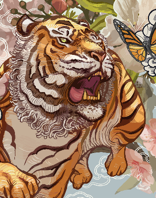 Rolgordijn voor het raam Tijger in bloemen