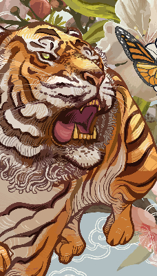 Rolgordijn voor het raam Tijger in bloemen