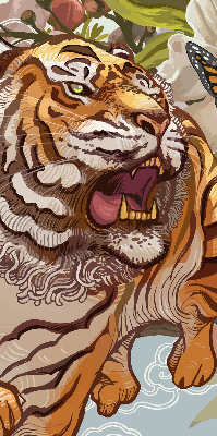 Rolgordijn voor het raam Tijger in bloemen