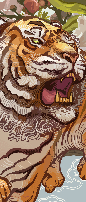 Rolgordijn voor het raam Tijger in bloemen