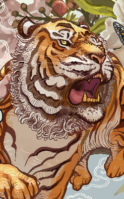 Rolgordijn voor het raam Tijger in bloemen